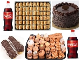 Dev Tatlı Paketi Çikolatalı Pasta Baklava Ekler Kuru Pasta ve 2 Litre Kola Siirt pasta