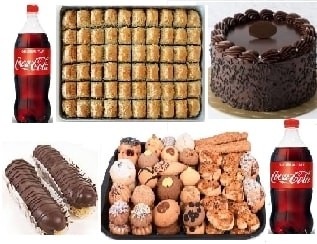 Dev Tatlı Paketi Çikolatalı Pasta Baklava Ekler Kuru Pasta ve 2 Litre Kola Siirt pasta