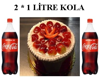 Gerçek Çilekli Yaş Pasta ve 2x1 Lt Cola Paketi Siirt pasta
