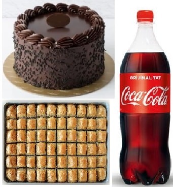 Klasik Çikolatalı Yaş Pasta 1 kg Cevizli Baklava ve 1 Litre Cola Siirt pasta