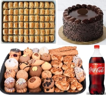 Zengin İkram Seti: Çikolatalı Pasta 1 Kg Baklava 1 Kg Kuru Pasta ve Kola Siirt pasta